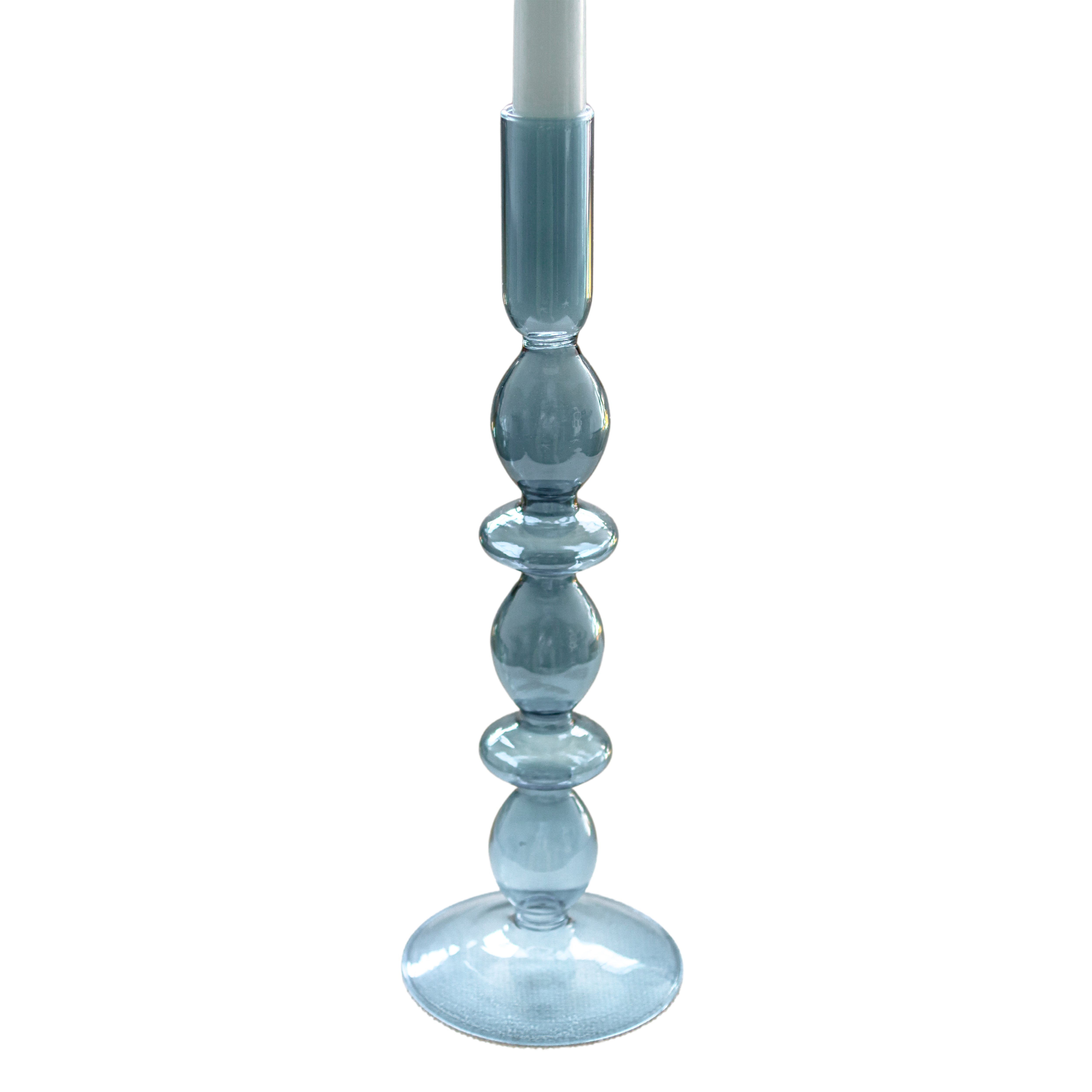 Azure Blue Glass Candle Holder in Teal (Set of 2)