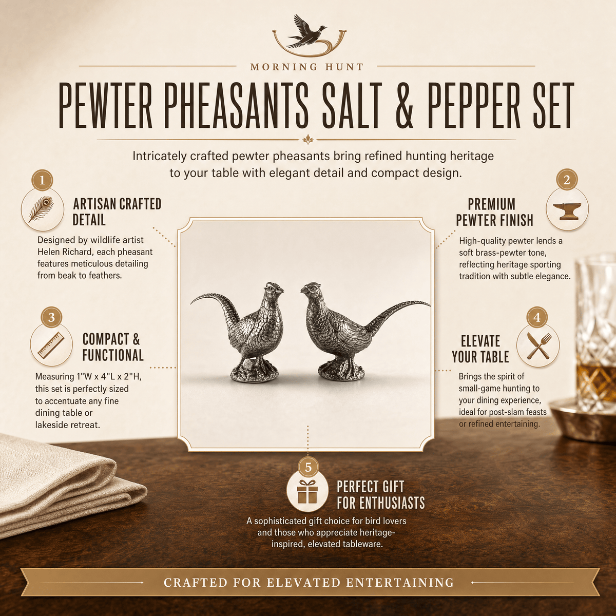 Pewter Pheasants Salt & Pepper Set