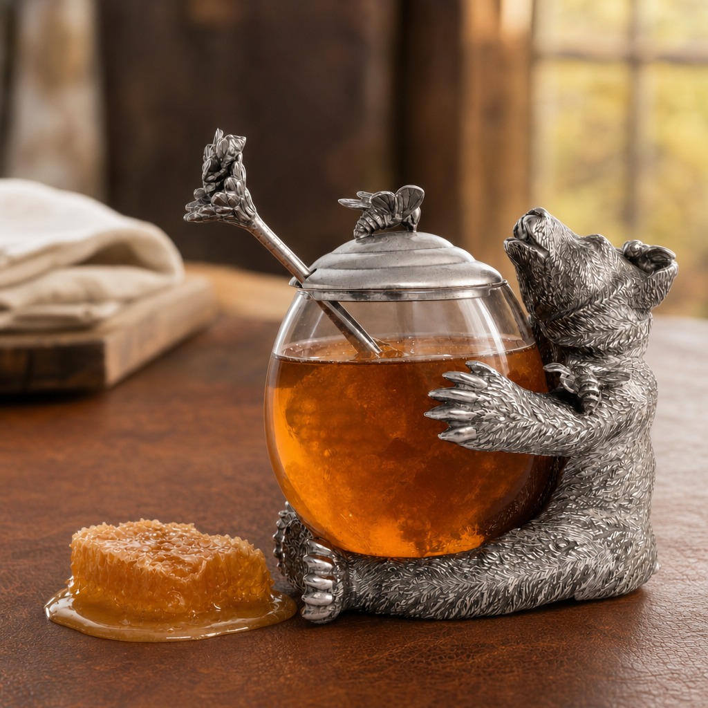 Pewter Bear Honey Pot