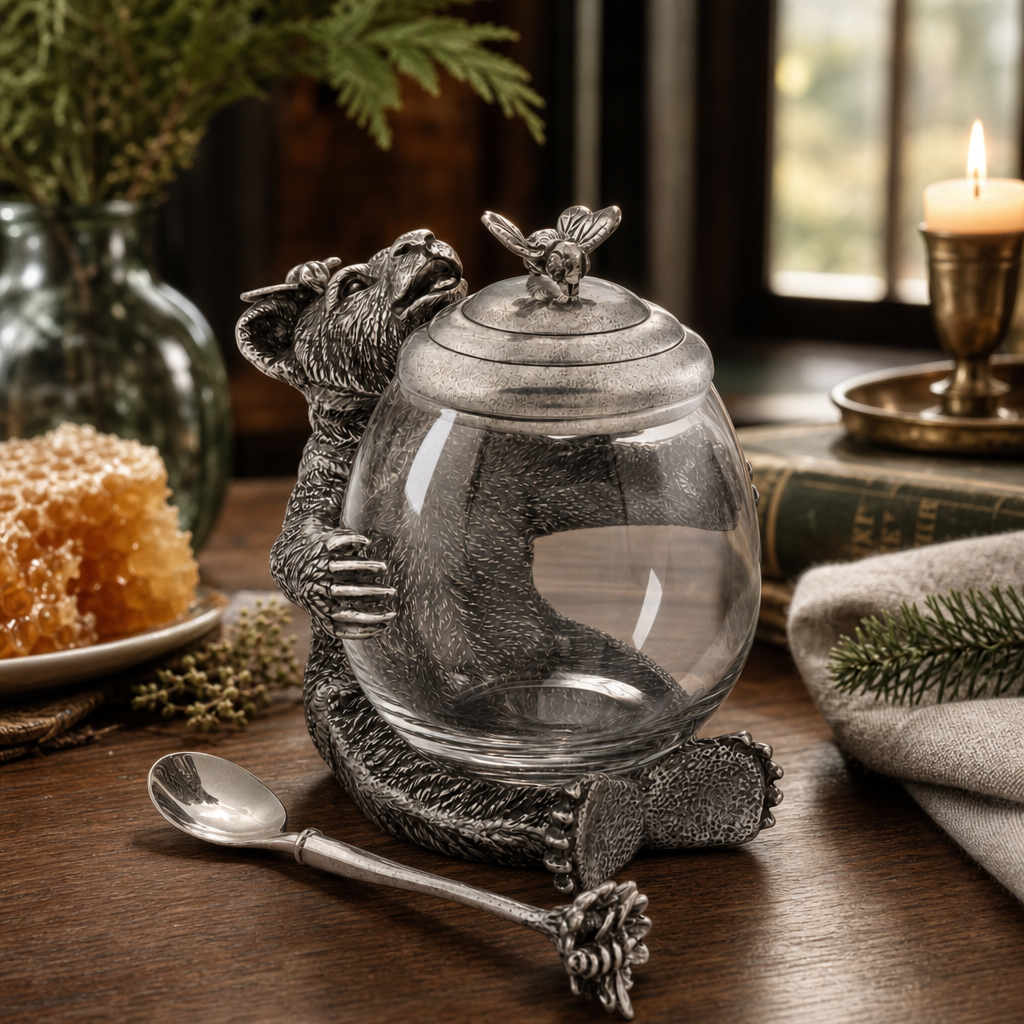 Pewter Bear Honey Pot