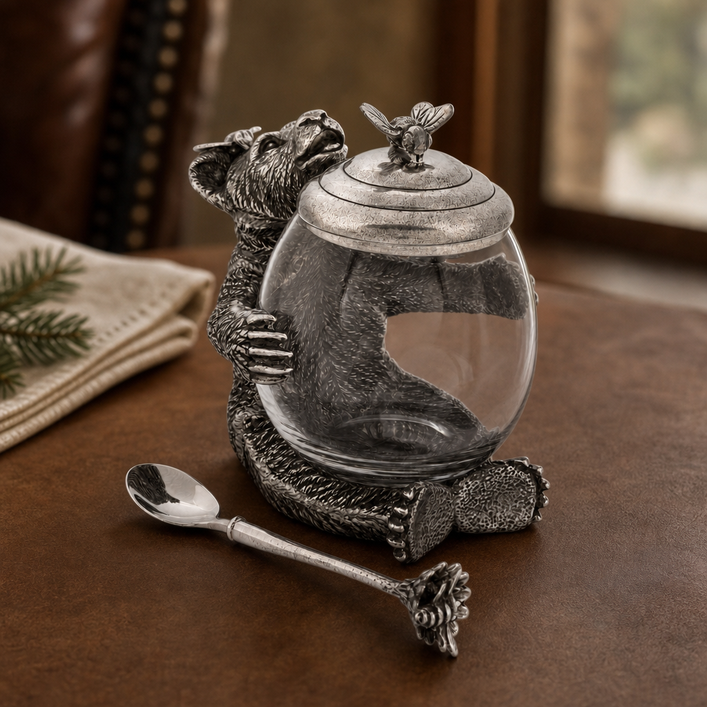 Pewter Bear Honey Pot