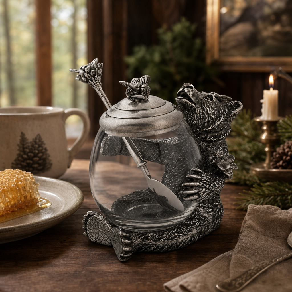 Pewter Bear Honey Pot
