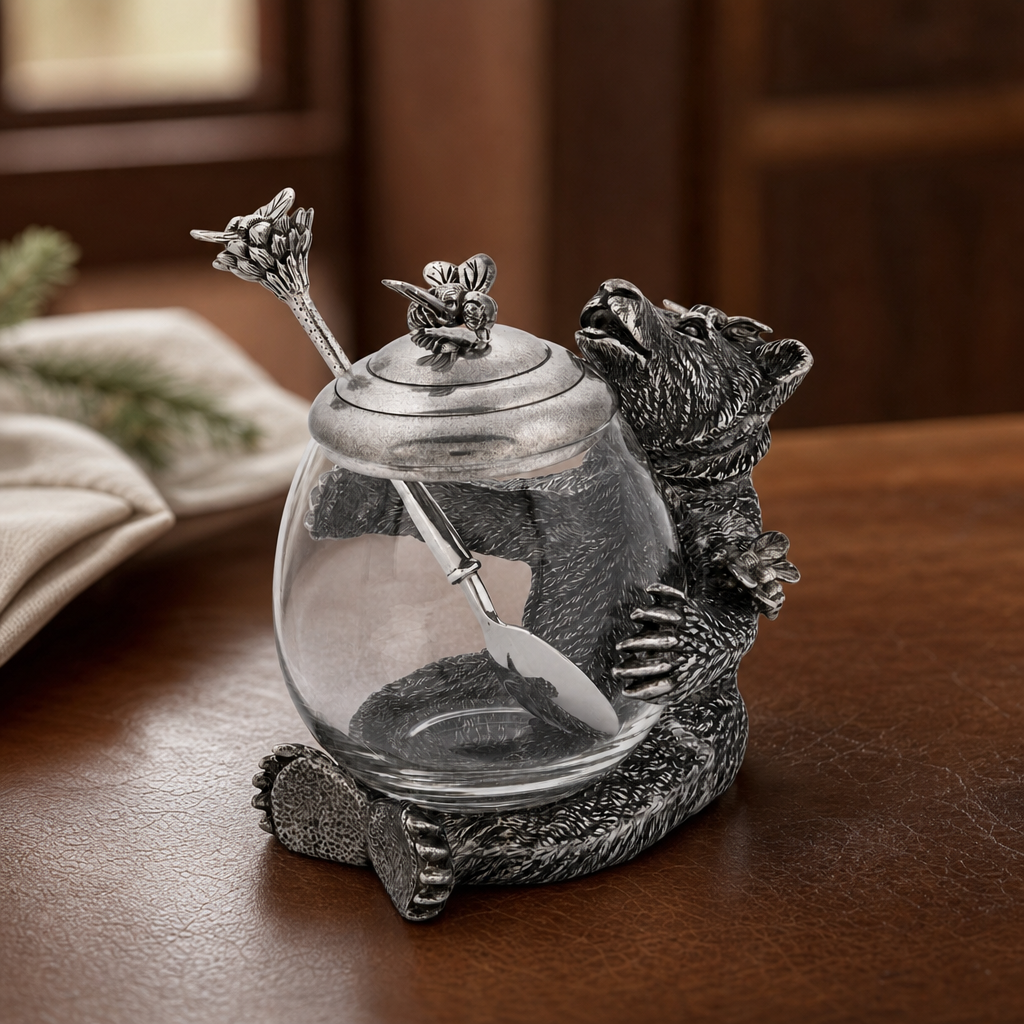 Pewter Bear Honey Pot