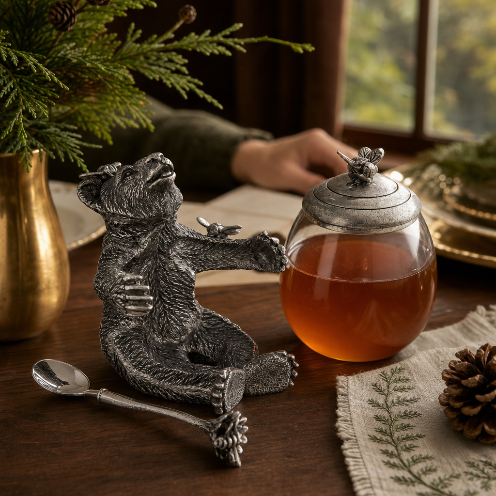 Pewter Bear Honey Pot