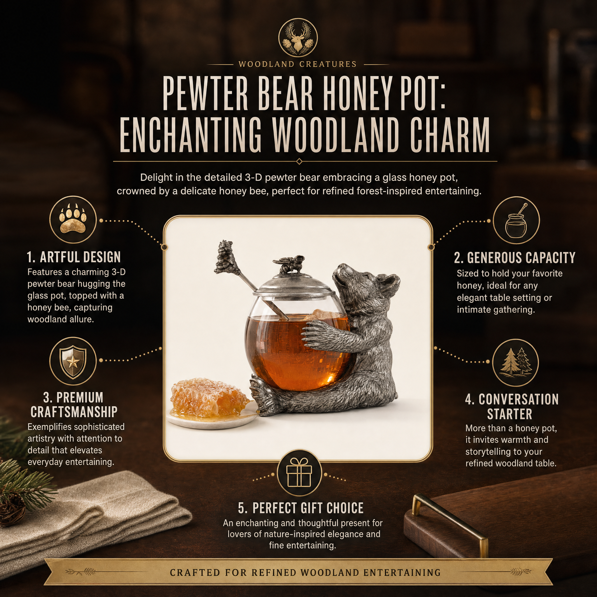 Pewter Bear Honey Pot