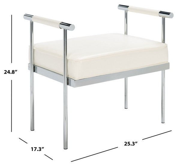 Pim White-Chrome Small Rectangle Bench W/ Arms - The Mayfair Hall