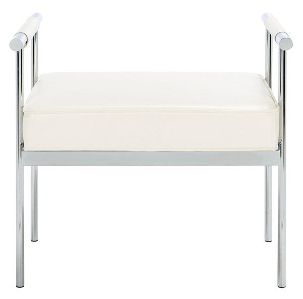 Pim White-Chrome Small Rectangle Bench W/ Arms - The Mayfair Hall