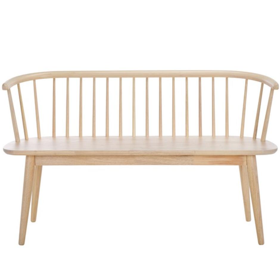 Blanchard Wood Bench in White Wash with Spindle Back