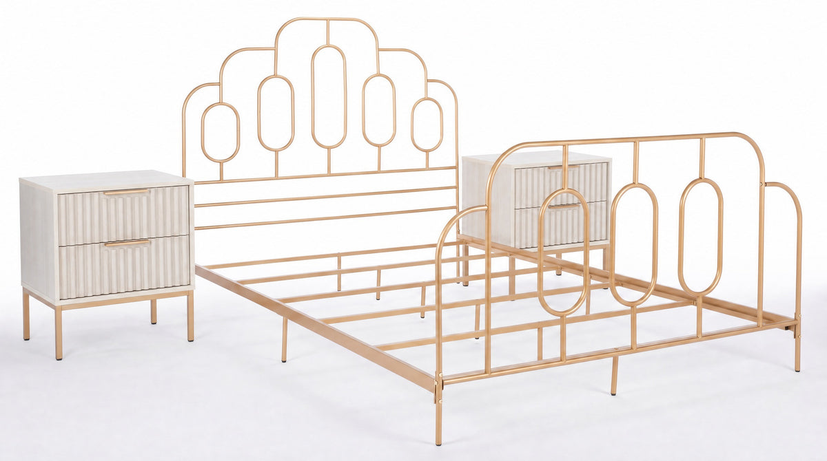 Lylia 2 Drawer Nightstand in Bleached White and Gold