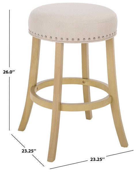 Amato Counter Stool in Natural with Cream Upholstery and Nail Head Trim