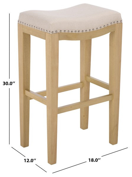 Amabi Bar Stool in Natural with Cream Upholstery and Nail Head Trim