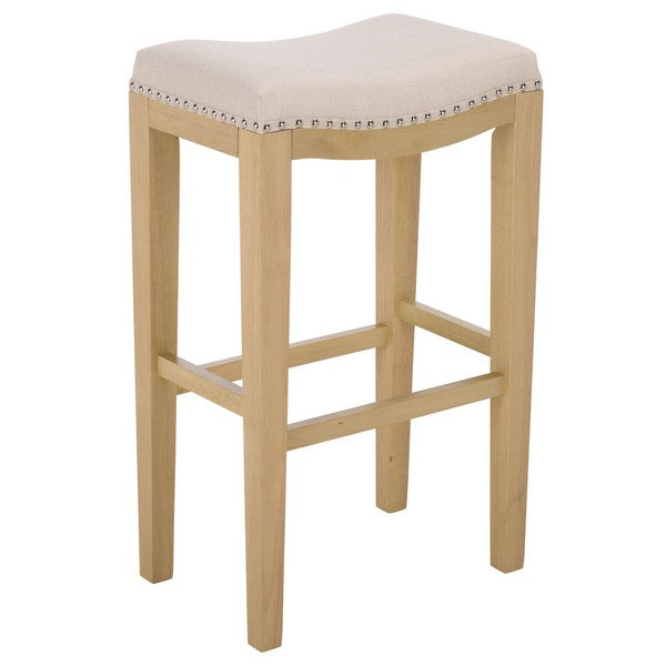 Amabi Bar Stool in Natural with Cream Upholstery and Nail Head Trim