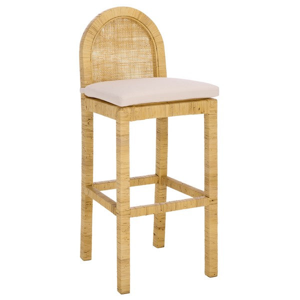 Tojo Cane Round Back Bar Stool in Natural and White