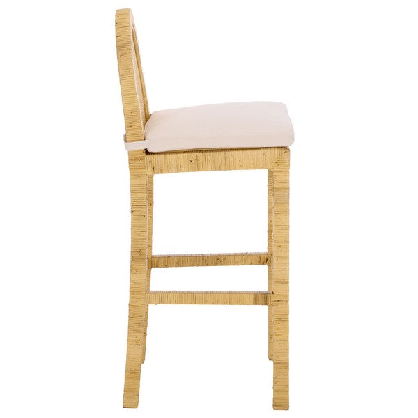 Tojo Cane Round Back Bar Stool in Natural and White