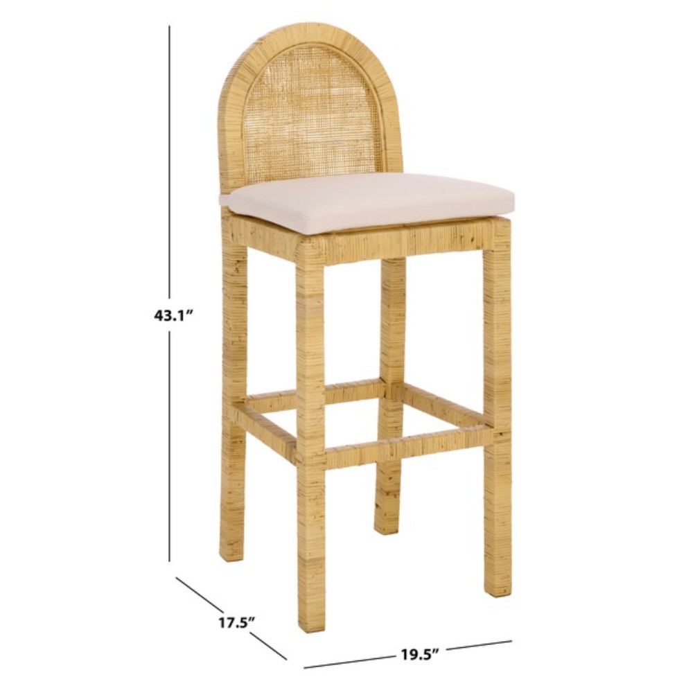 Tojo Cane Round Back Bar Stool in Natural and White