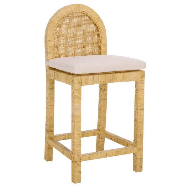 Tojo Cane Roundback Counter Stool in Natural and White