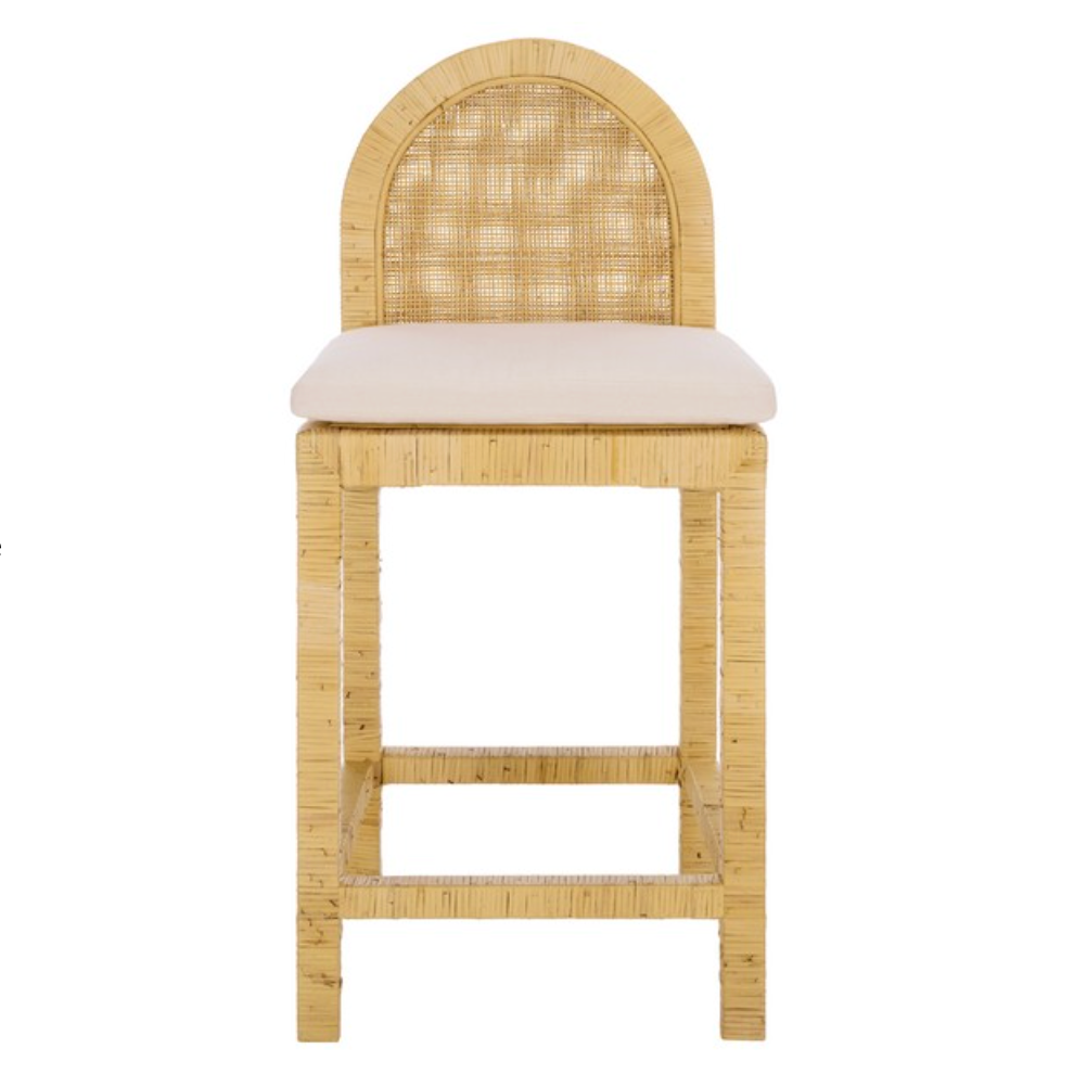 Tojo Cane Roundback Counter Stool in Natural and White