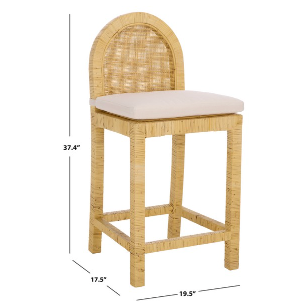 Tojo Cane Roundback Counter Stool in Natural and White