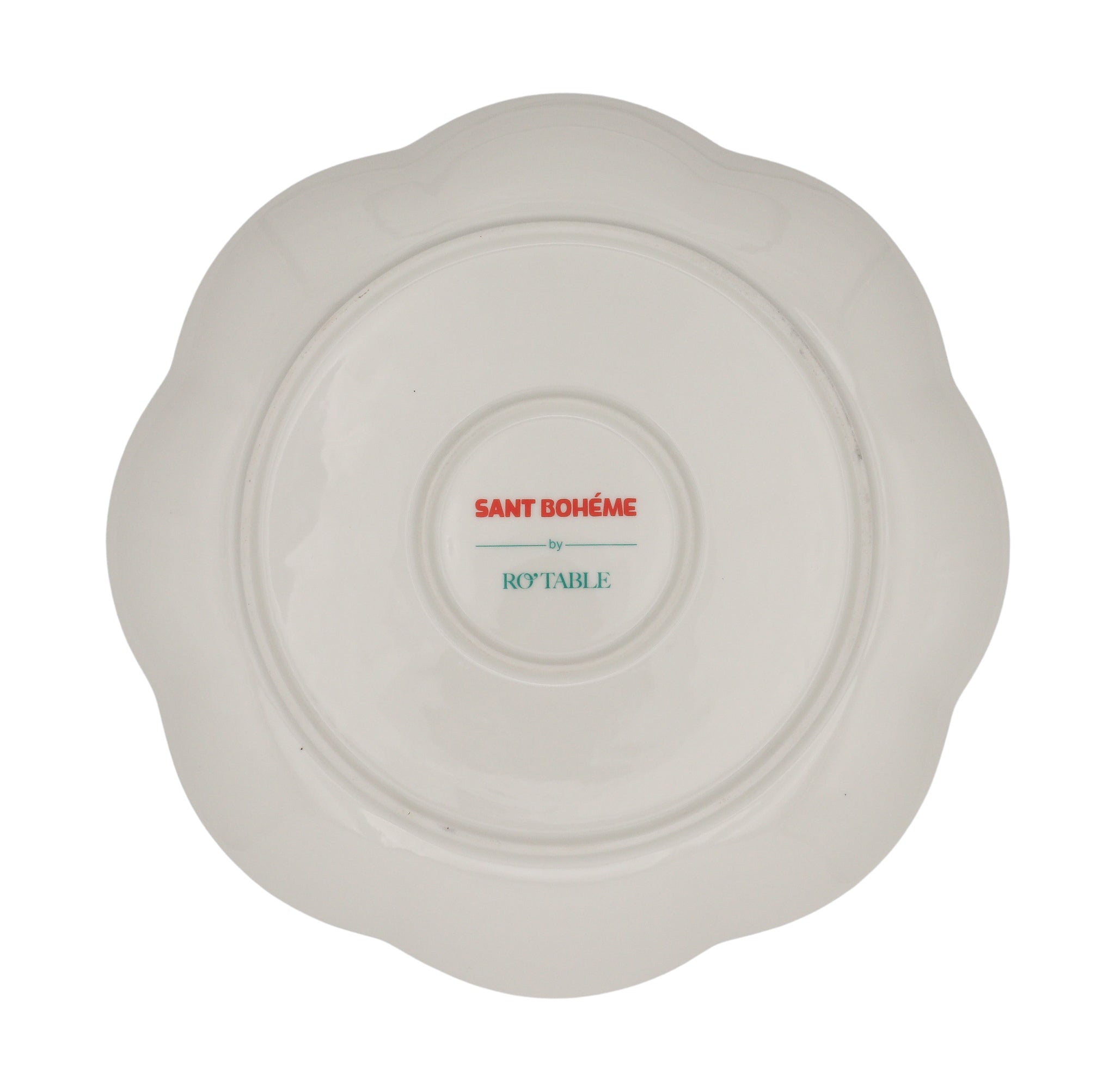 Balearic Blu Ceramic Dinner Plate in White with Green Design and Hand-Painted Rim (Set of 4)