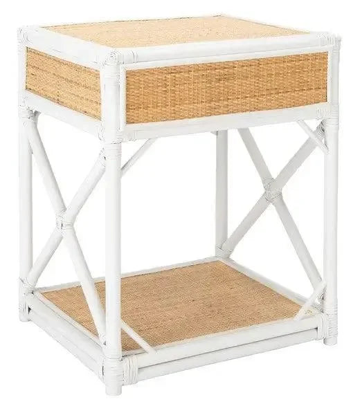 Bali Wood Nightstand in White and Natural - The Mayfair Hall