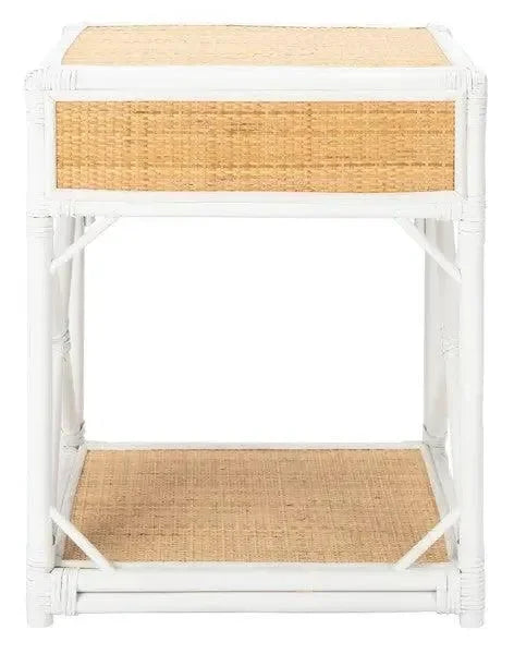 Bali Wood Nightstand in White and Natural - The Mayfair Hall