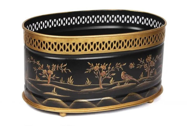 Black and Gold Oval Chinoiserie Planter - The Mayfair Hall