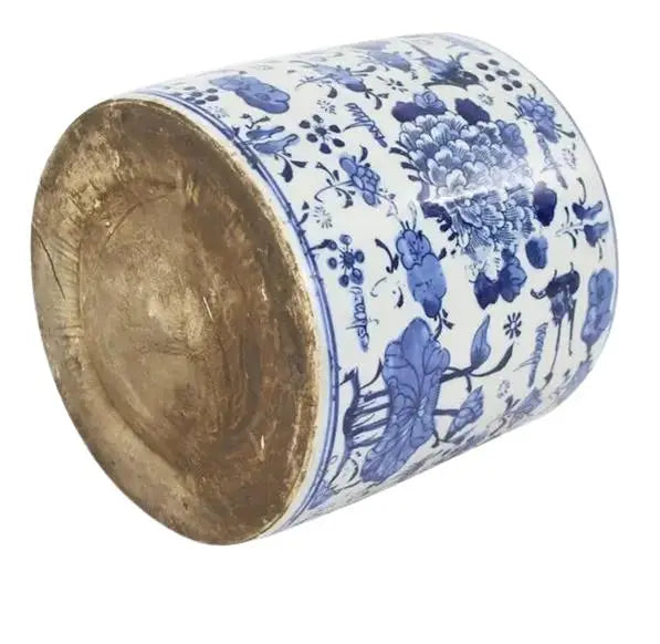Mid Size White/Blue Round Floral Planter - The Mayfair Hall