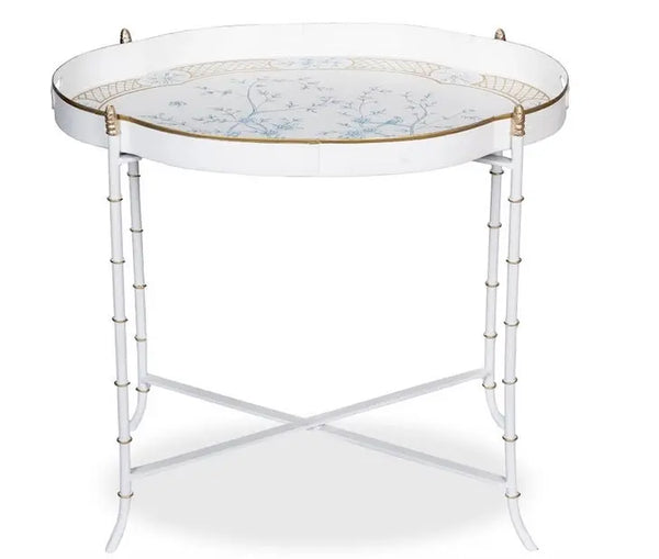 Stunning Scalloped Ivory & Blue Tray Table - The Mayfair Hall