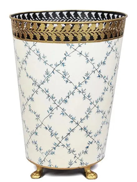 Ivory/Blue Trellis Wastepaper Basket - The Mayfair Hall