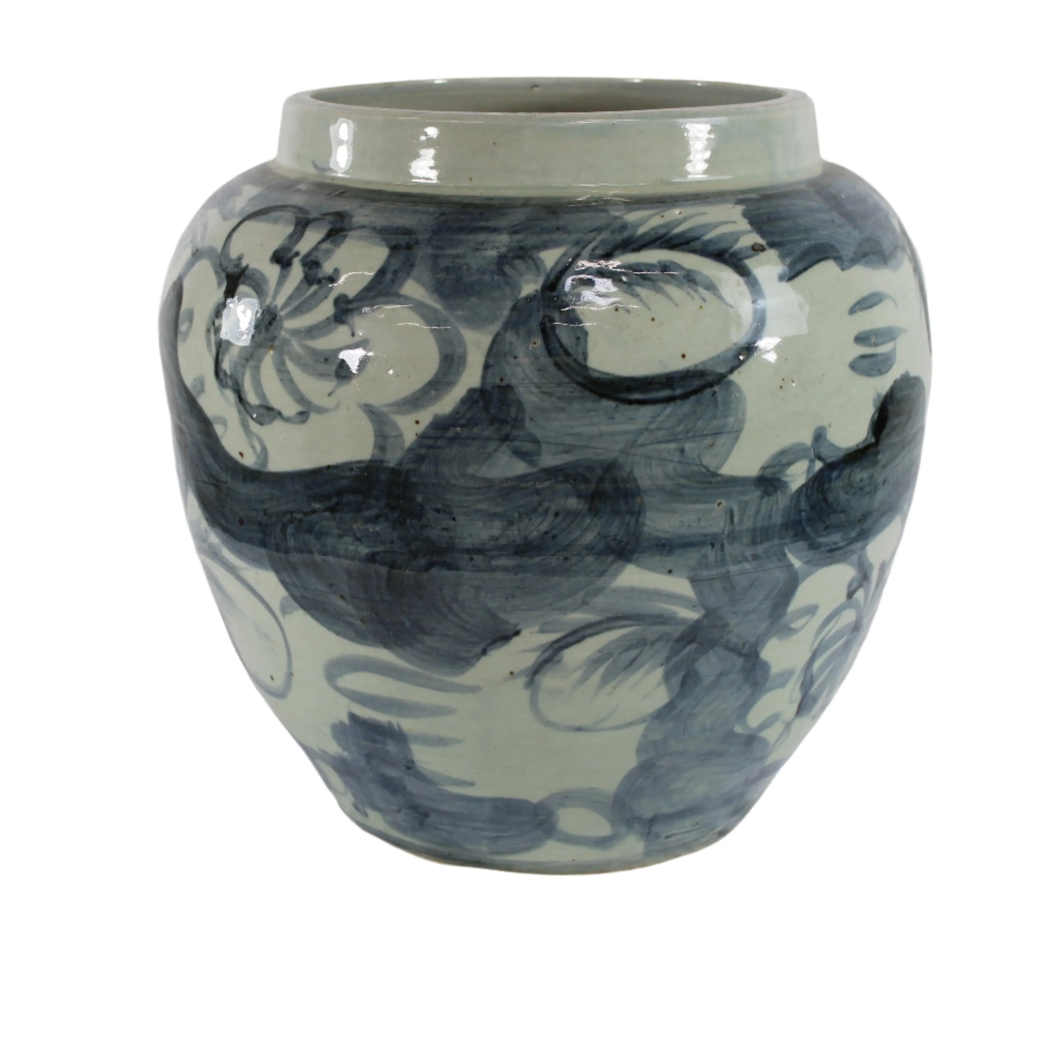 Blue and White Porcelain Twisted Flower Wide Open Top Jar - The Mayfair Hall