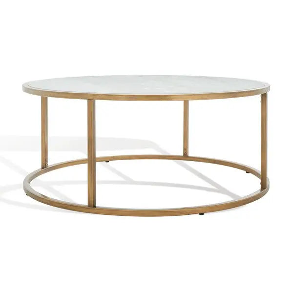 Brynna White-Bronze Round Marble Coffee Table - The Mayfair Hall