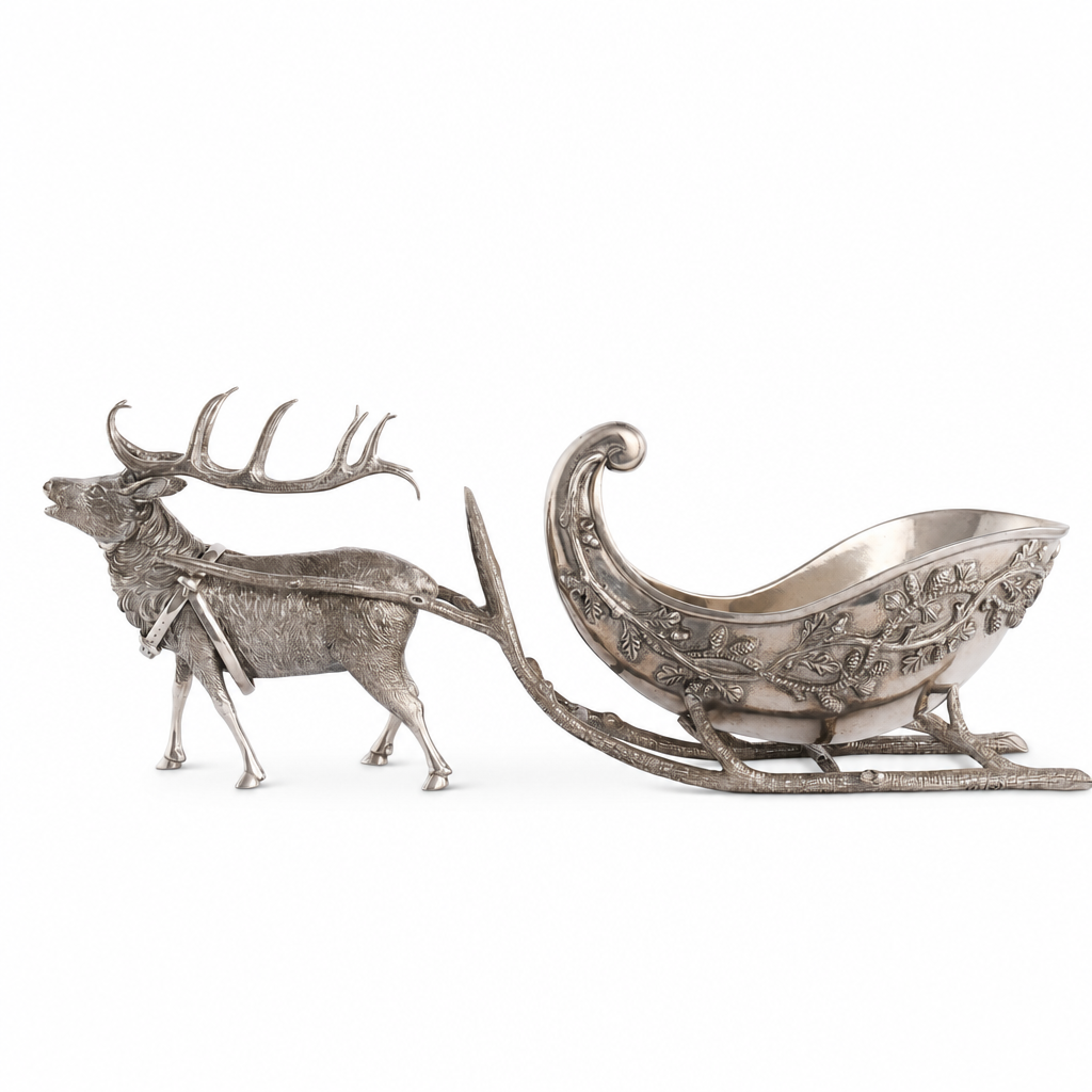 Pewter Reindeer Sleigh Centerpiece