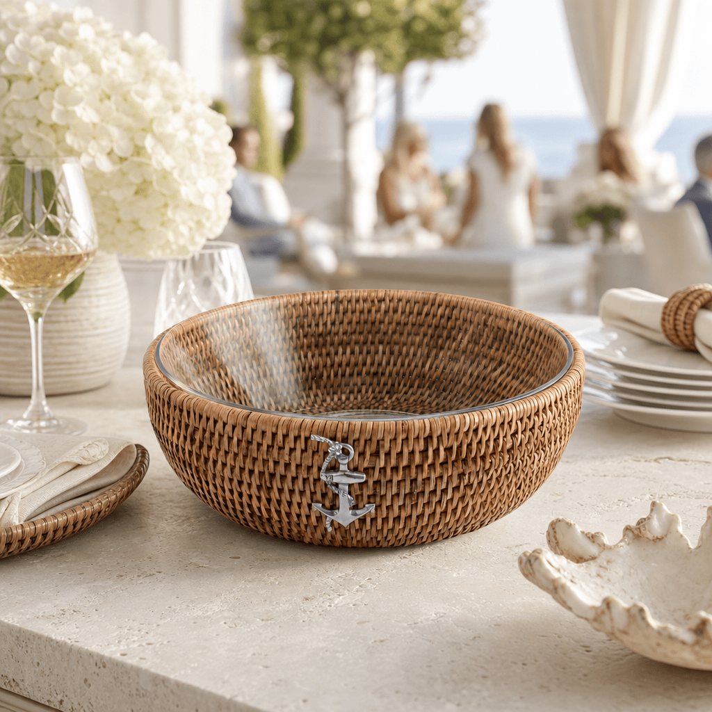 Anchor Hand Woven Wicker Natural Rattan Serving Bowl