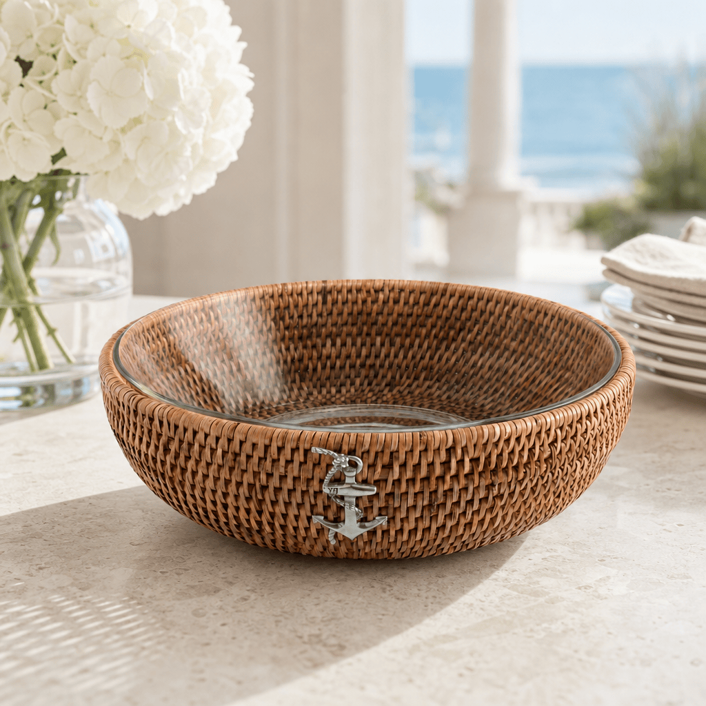 Anchor Hand Woven Wicker Natural Rattan Serving Bowl