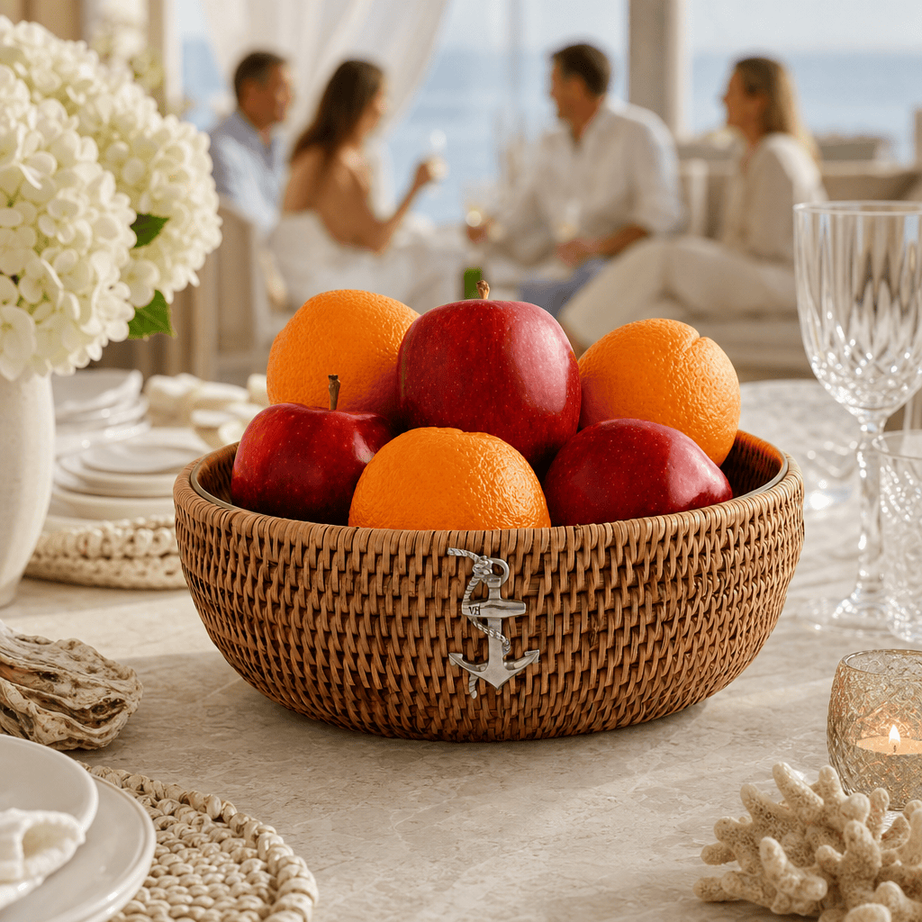 Anchor Hand Woven Wicker Natural Rattan Serving Bowl