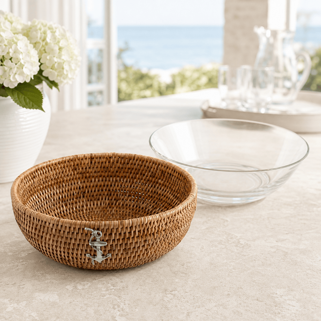 Anchor Hand Woven Wicker Natural Rattan Serving Bowl