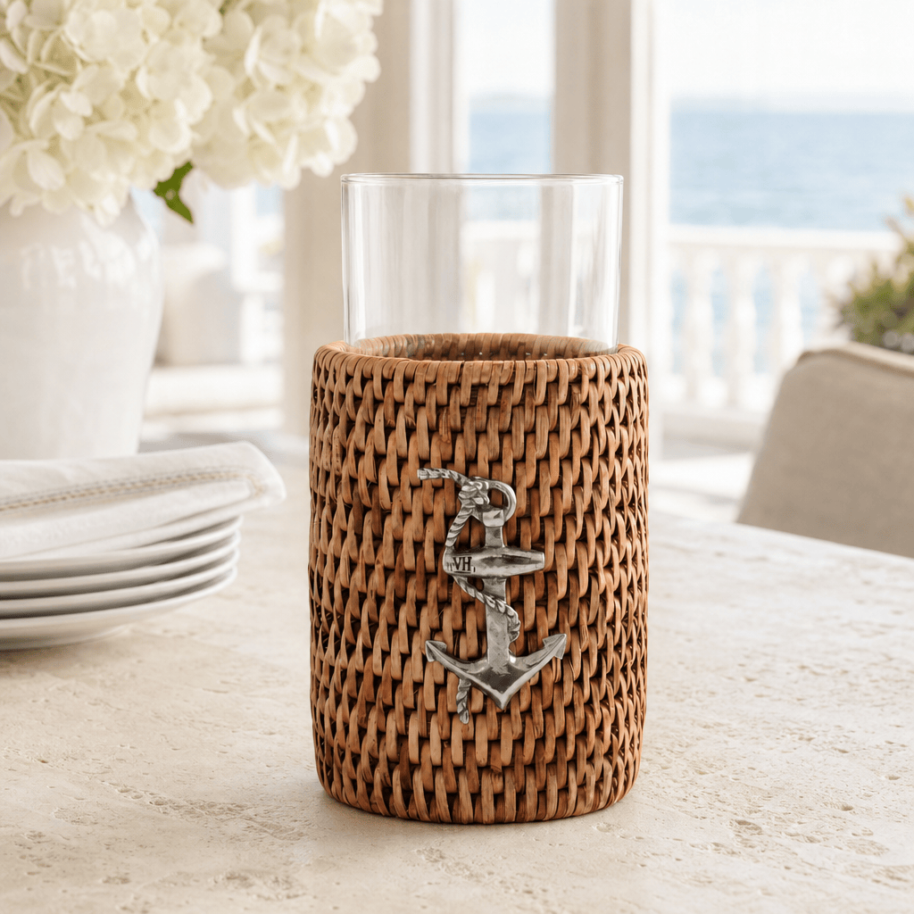 Anchor Drinking Glass Covered with Hand Woven Wicker Rattan - Set of 4