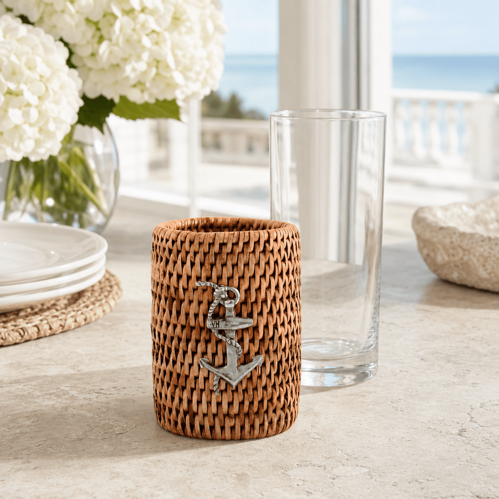 Anchor Drinking Glass Covered with Hand Woven Wicker Rattan - Set of 4