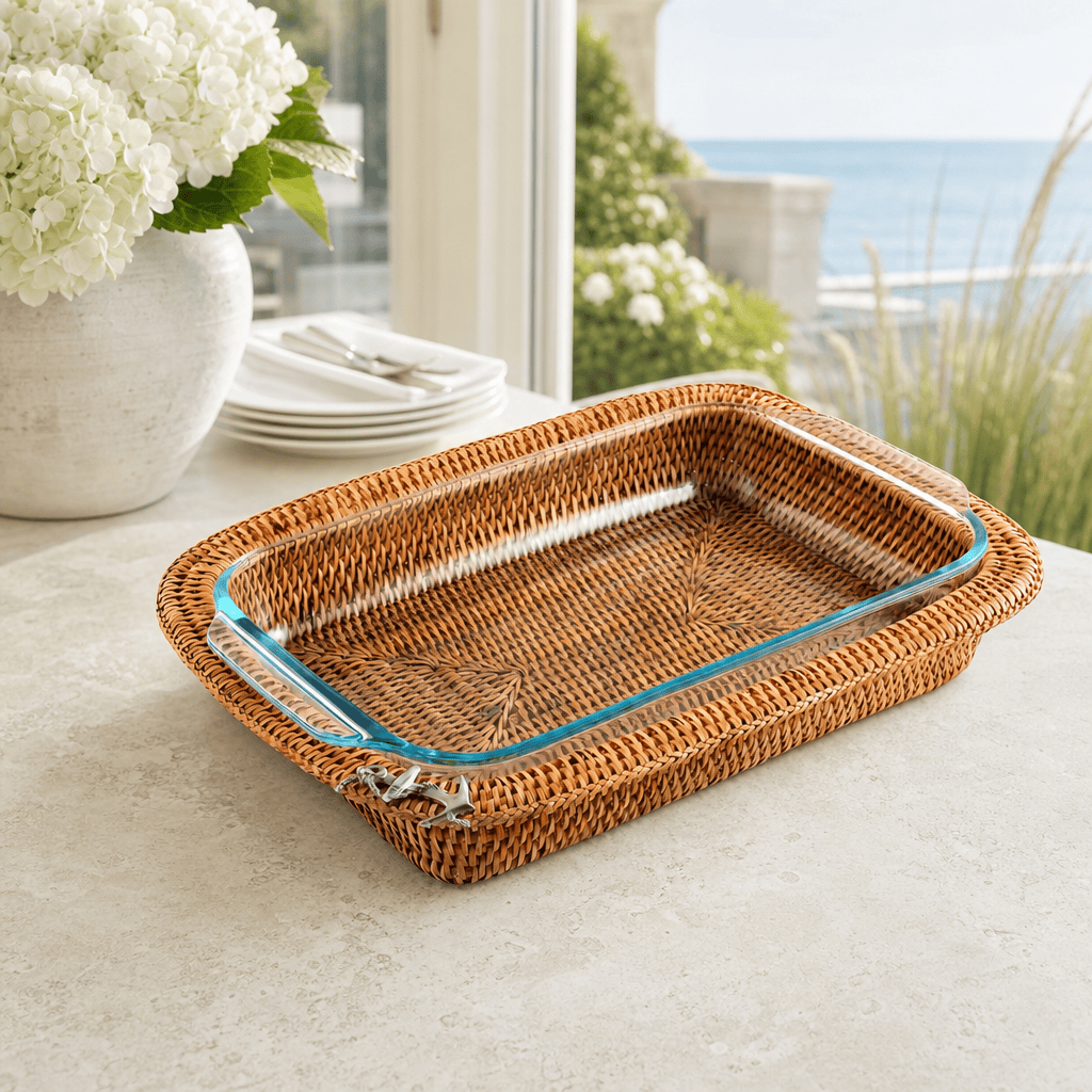 Anchor Hand Woven Wicker Rattan 3qt Rectangular Casserole Holder