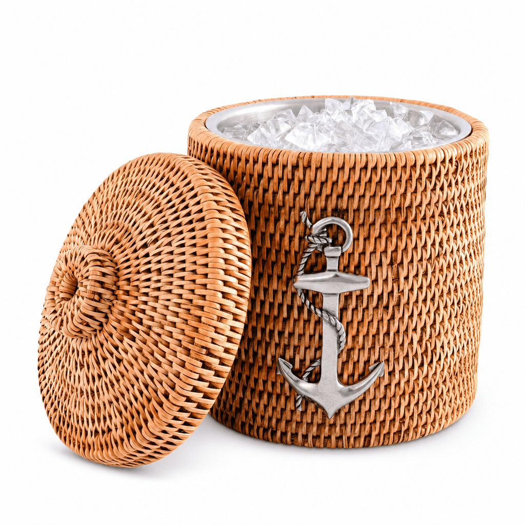 Anchor Hand Woven Wicker Rattan Lidded Ice Bucket