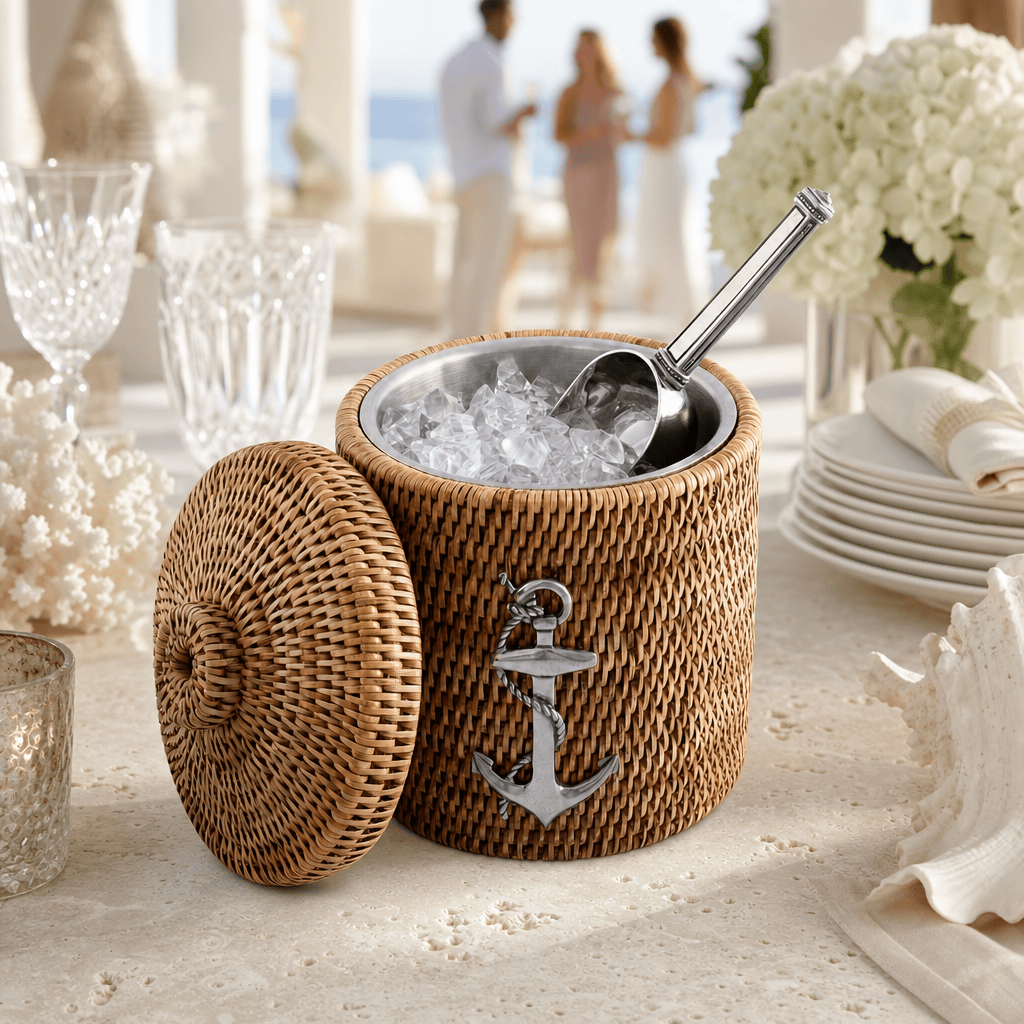 Anchor Hand Woven Wicker Rattan Lidded Ice Bucket