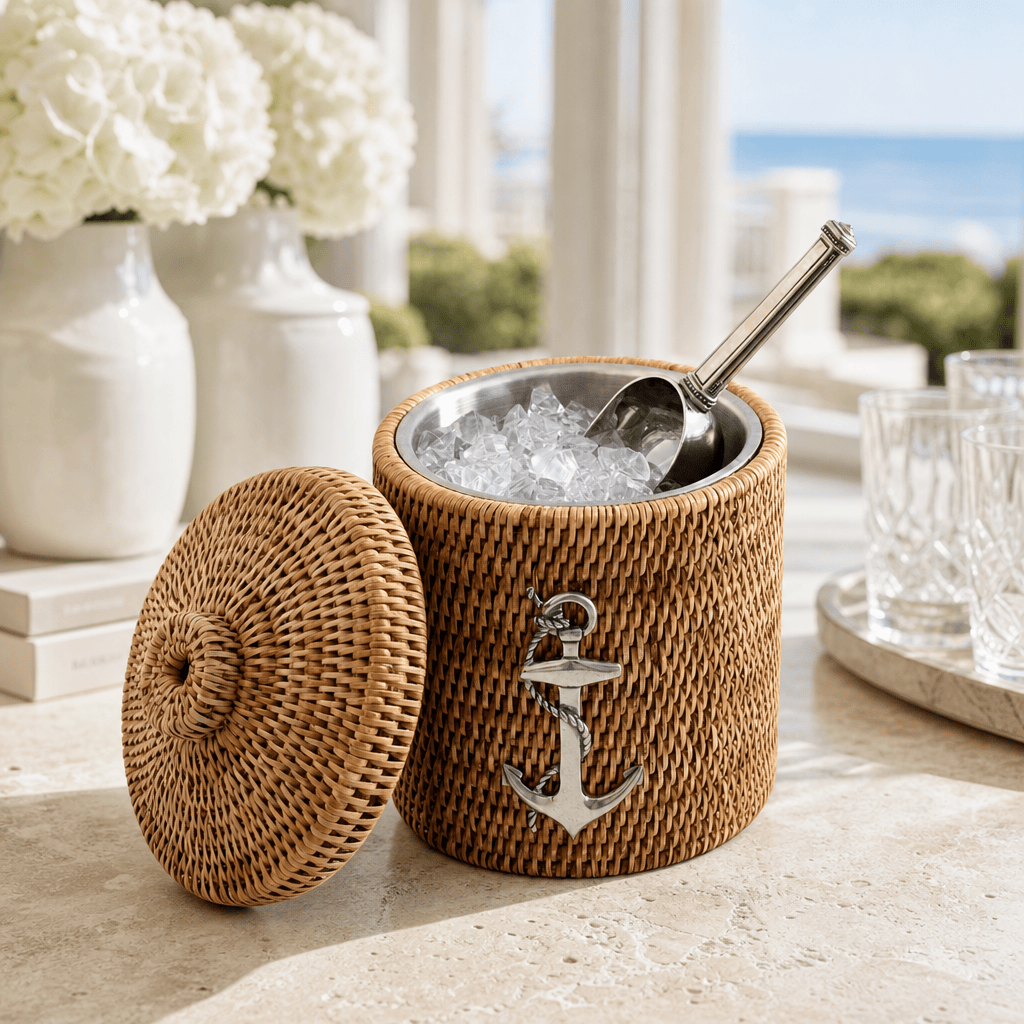 Anchor Hand Woven Wicker Rattan Lidded Ice Bucket