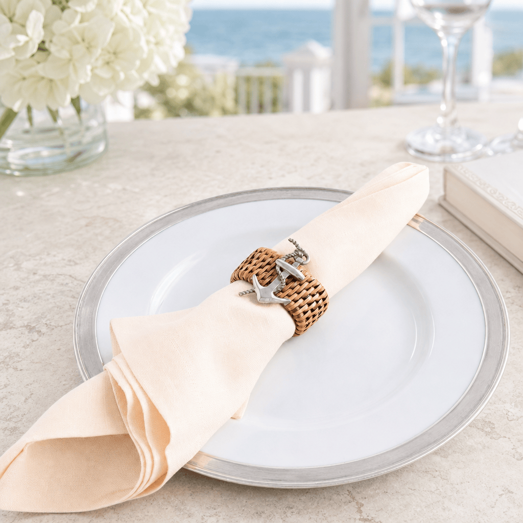 Anchor Hand Woven Wicker Rattan Napkin Ring - Set of 4