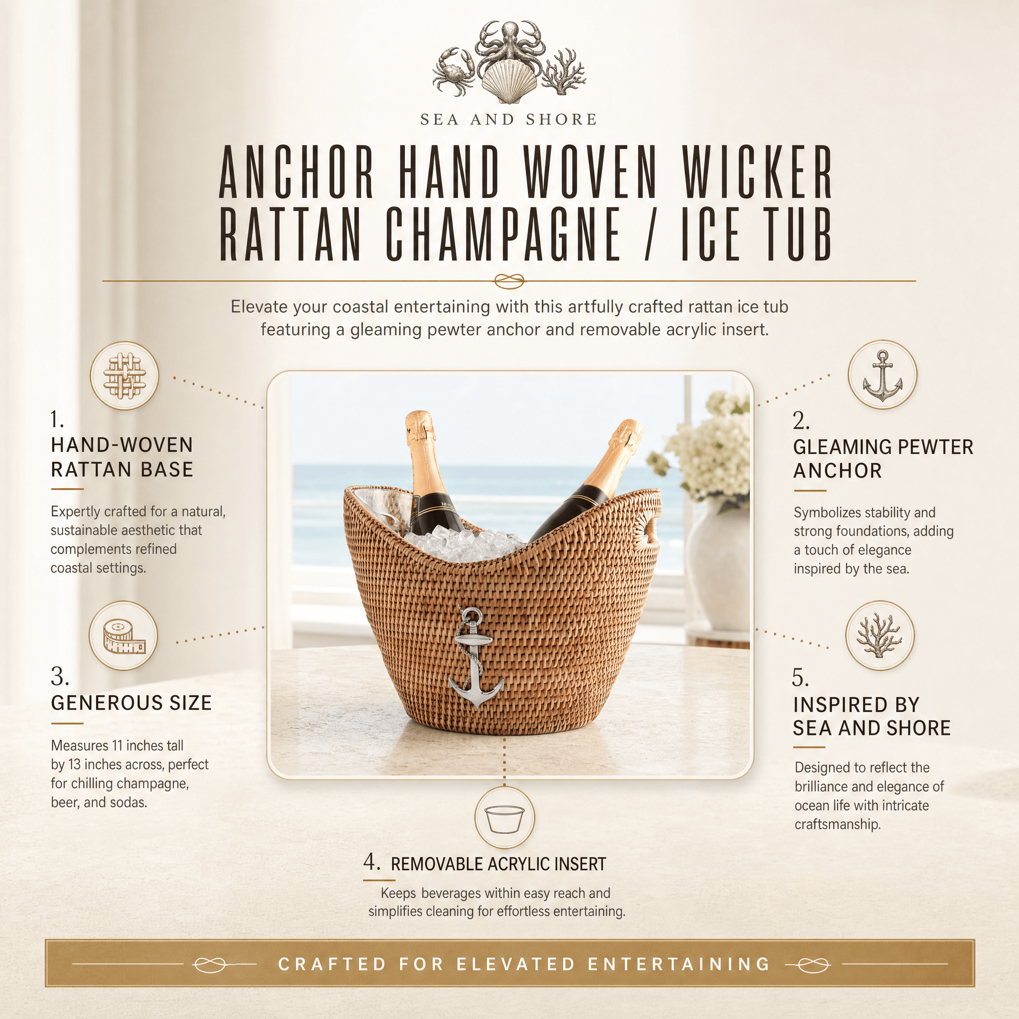 Anchor Hand Woven Wicker Rattan Champagne / Ice Tub