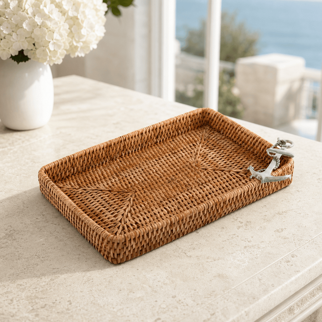 Anchor Catchall Tray Hand Woven Wicker Rattan