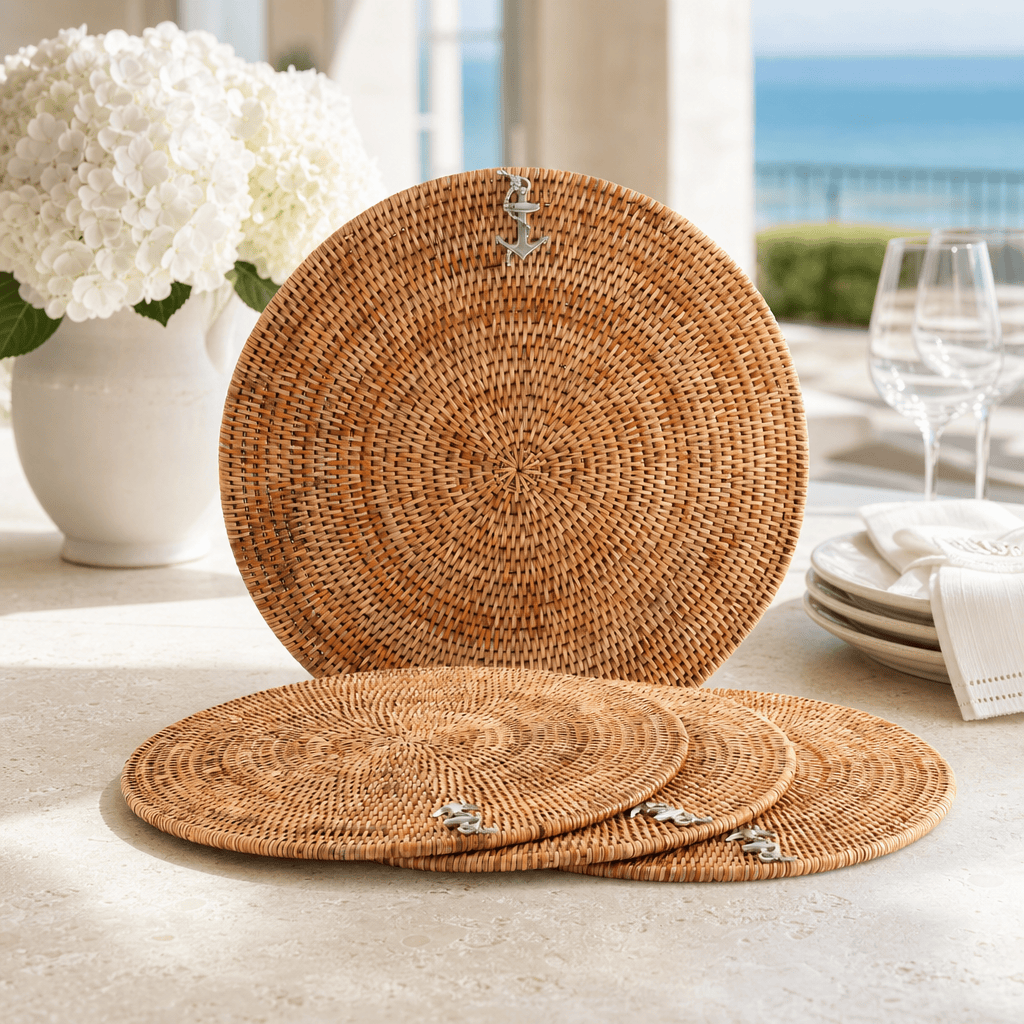 Anchor Placemat Hand Woven Wicker Rattan Round - Set of 4