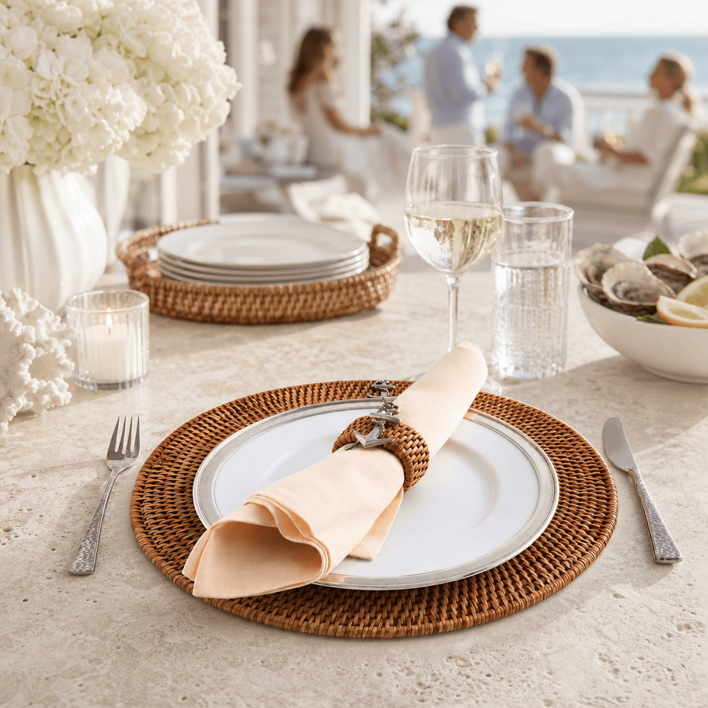 Anchor Placemat Hand Woven Wicker Rattan Round - Set of 4