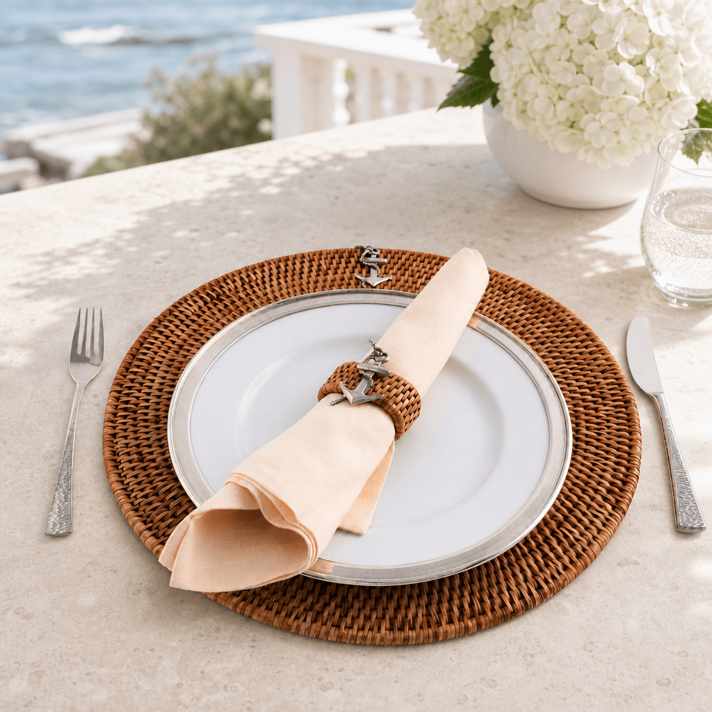 Anchor Placemat Hand Woven Wicker Rattan Round - Set of 4