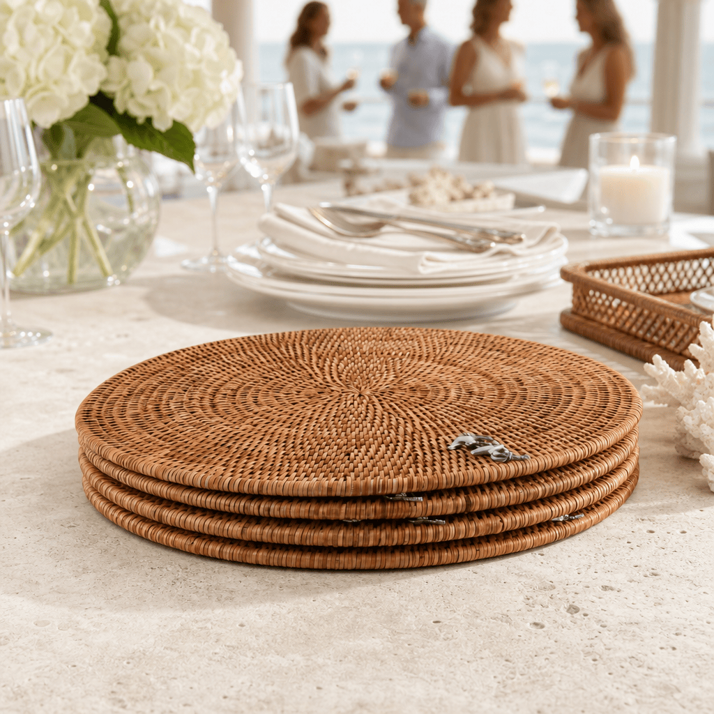 Anchor Placemat Hand Woven Wicker Rattan Round - Set of 4