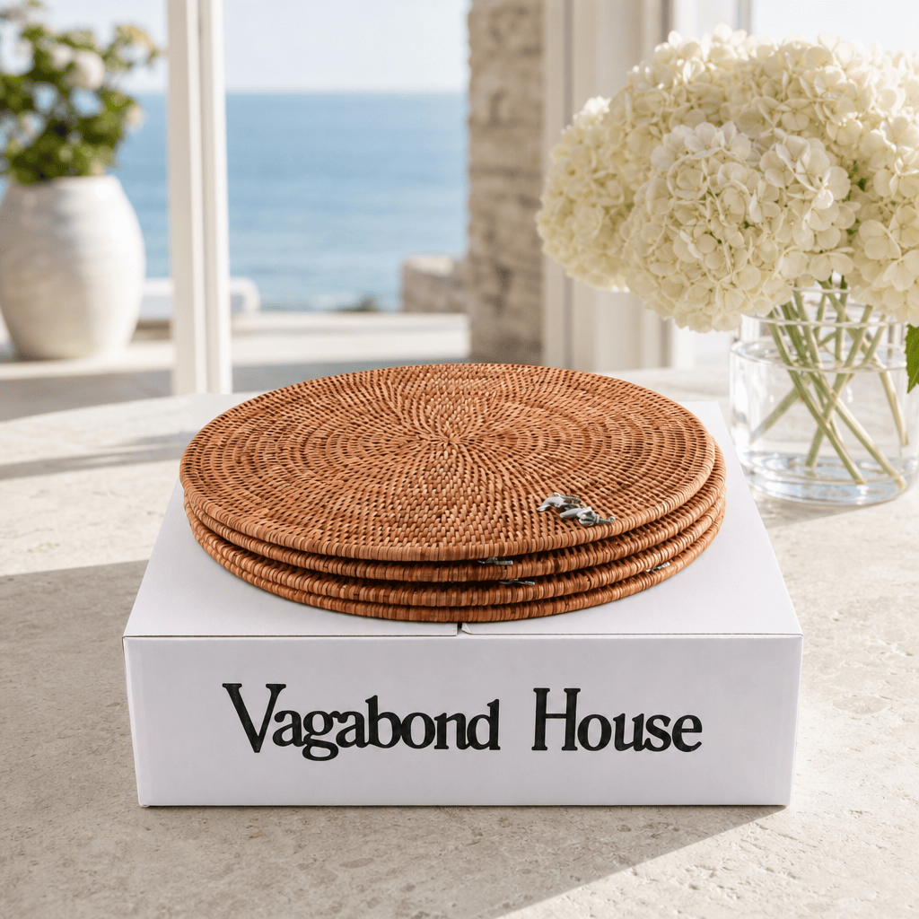 Anchor Placemat Hand Woven Wicker Rattan Round - Set of 4